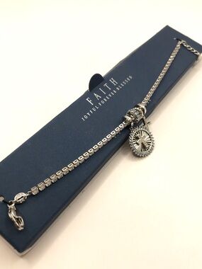 Faith Silver-Tone & Crystals Charm Bracelet with Pendant